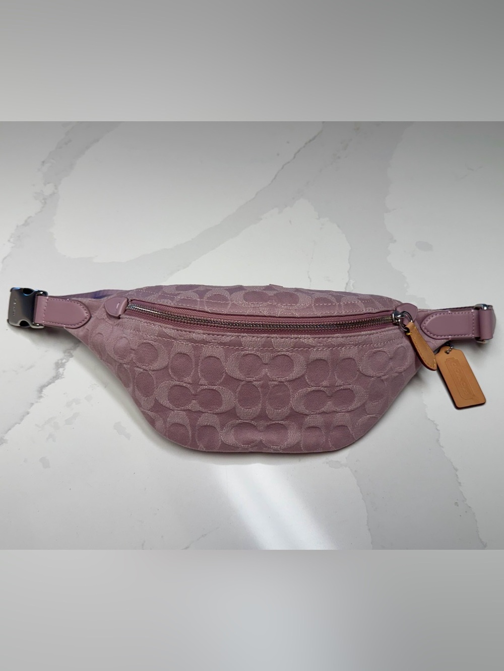Coach Charter Belt Bag 7 Signature Denim Light Mauve CJ825 NWT Tag